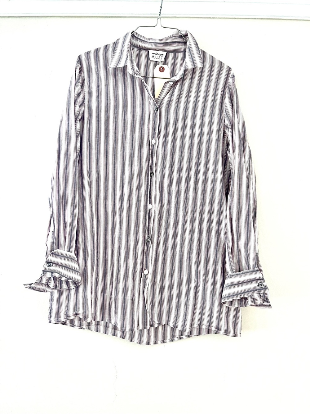 Maliparmi Striped Button-Down Shirt in Cream and Gray